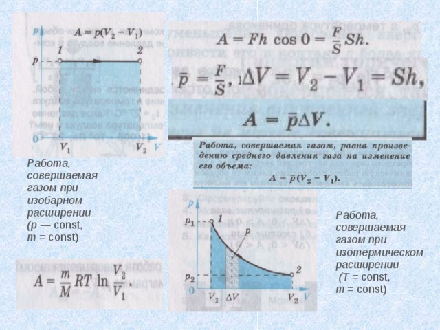 Работа, совершаемая газом при изобарном расширении (р — со nst , т = со nst ) Работа, совершаемая газом при изотермическом расширении  (Т = соп st , т = со nst )