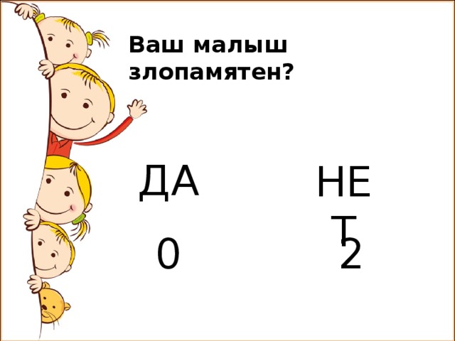 Ваш малыш злопамятен? ДА НЕТ 0 2