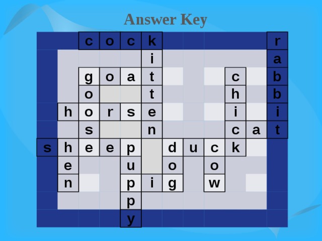Answer Key       c     o       g   c       o h   o k   o a s   i   t   s   r h           t   s e   e       e   n   e     p         n                     u     c   r   p     h   d   a     p u i o   i b   c   y g   c   b       k o i a       w   t                              