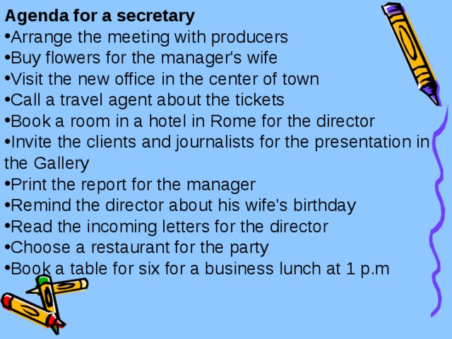 Agenda for a secretary