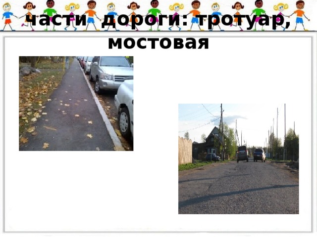 части дороги: тротуар, мостовая