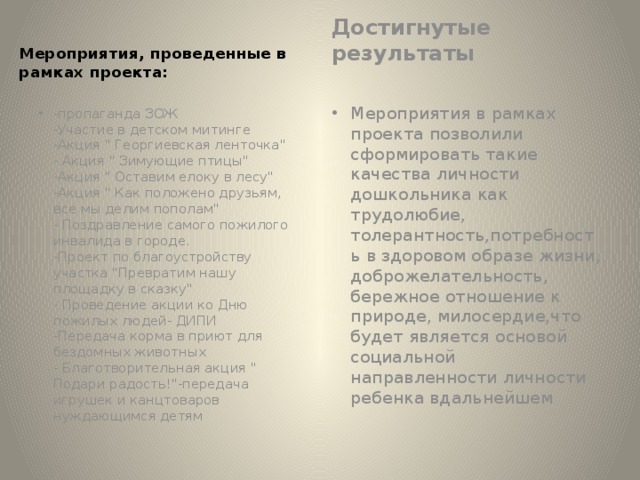 Мероприятия, проведенные в рамках проекта: Достигнутые результаты