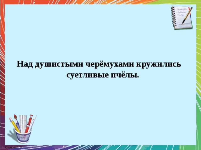 Над душистыми черёмухами кружились суетливые пчёлы.