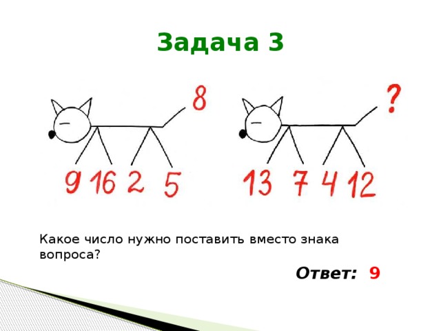 Задача 3 Какое число нужно поставить вместо знака вопроса? Ответ: 9