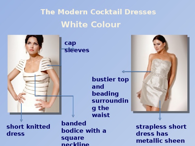 The Modern Cocktail Dresses White Colour cap sleeves bustier top and beading surrounding the waist banded bodice with a square neckline strapless short dress has metallic sheen short knitted dress