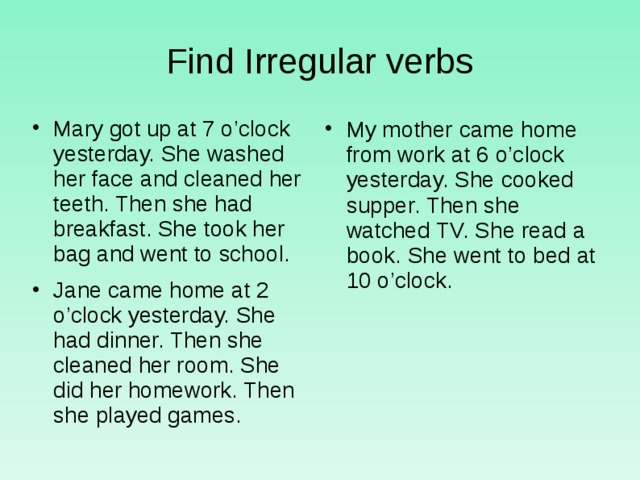 Find Irregular verbs