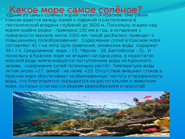 Какое море самое солёное?