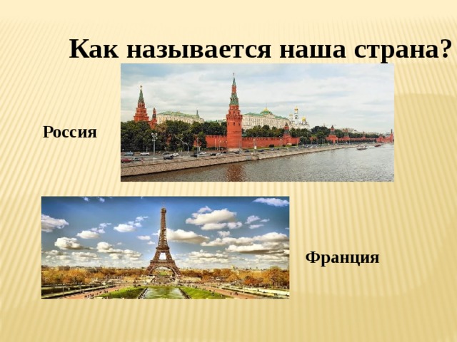 Как называется наша страна? Россия Франция