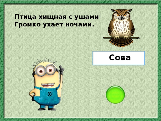 Птица хищная с ушами Громко ухает ночами. Сова