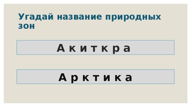 Угадай название природных зон А к и т к р а А р к т и к а