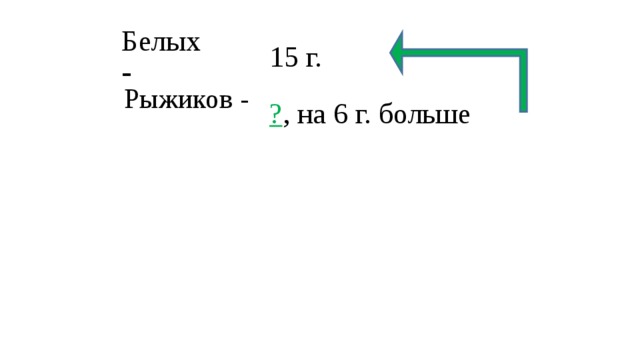 15 г. Белых - Рыжиков - ? , на 6 г. больше