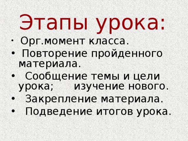 Этапы урока: