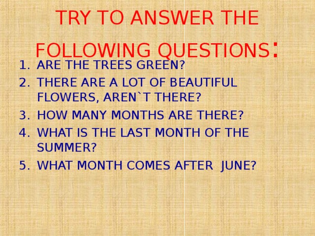 TRY TO ANSWER THE FOLLOWING QUESTIONS :