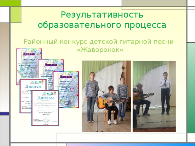 Результативность образовательного процесса  Районный конкурс детской гитарной песни «Жаворонок»