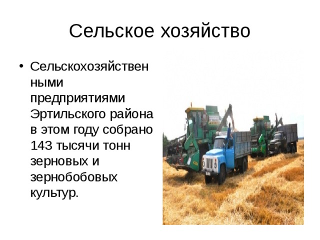 Сельскохозяйственными предприятиями Эртильского района в этом году собрано 143 тысячи тонн зерновых и зернобобовых культур.