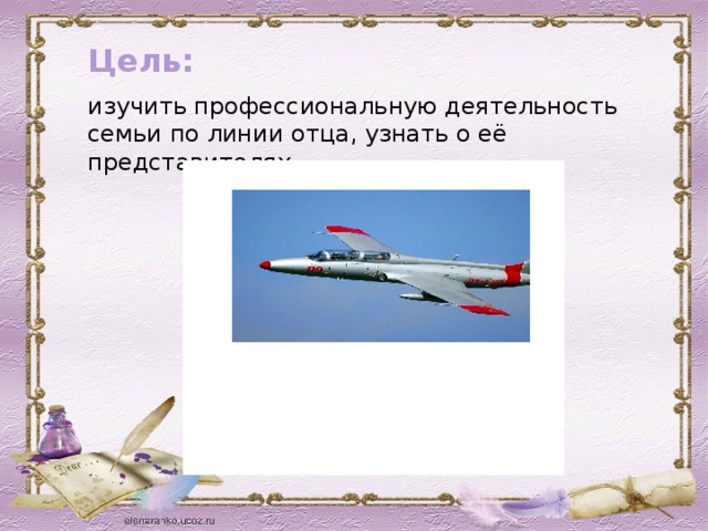 Цель:  изучить профессиональную деятельность семьи по линии отца, узнать о её представителях.