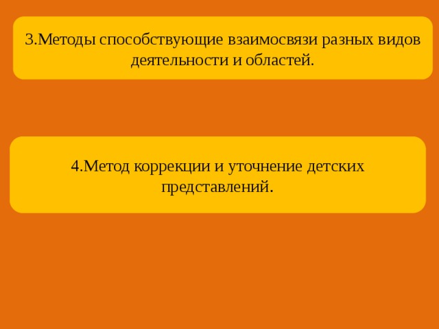 3.Методы способствующие взаимосвязи разных видов деятельности и областей. 4.Метод коррекции и уточнение детских представлений .