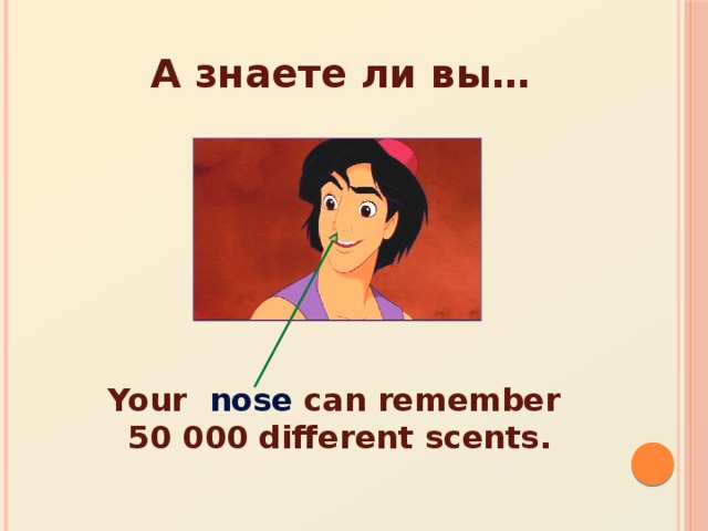 А знаете ли вы… Your  nose  can remember 50 000 different scents.