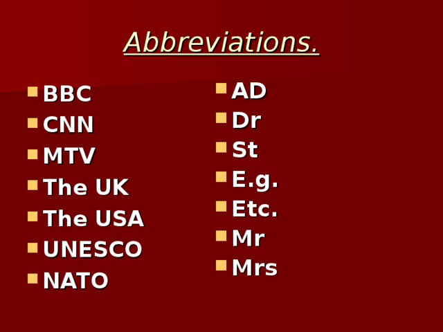 Abbreviations.