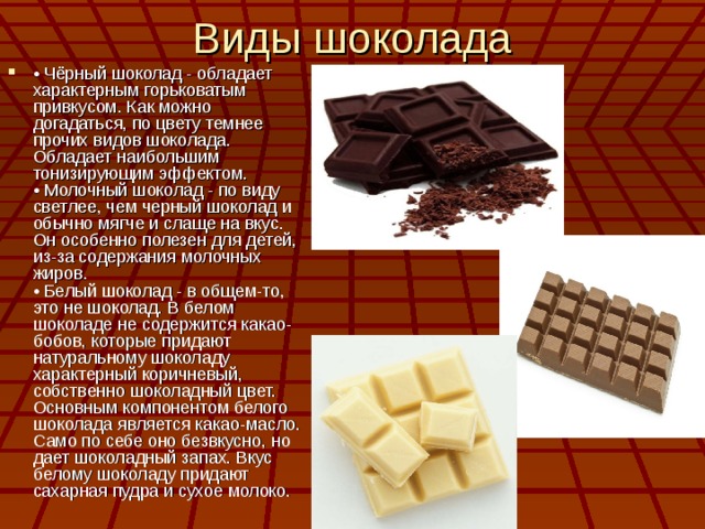 Виды шоколада
