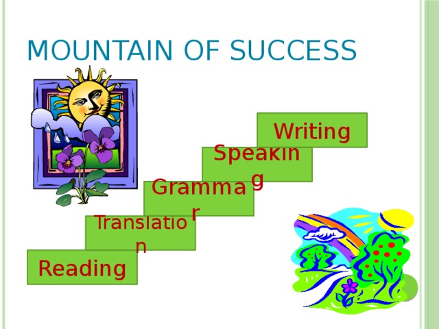 Mountain of success Writing Speaking Grammar Translation Reading