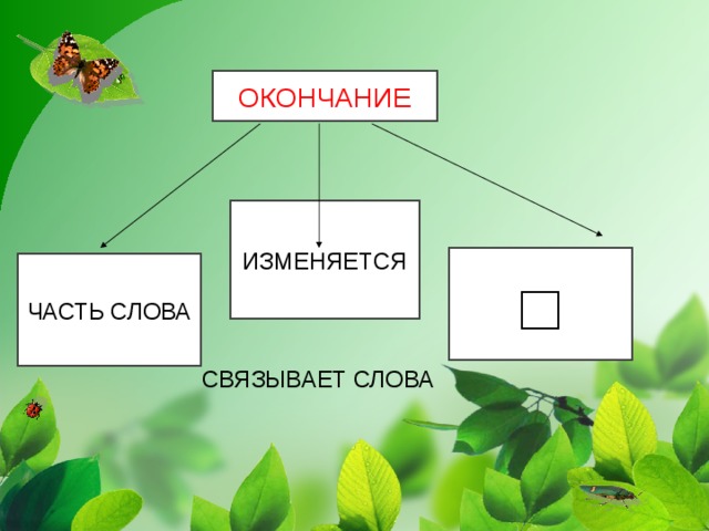 ОКОНЧАНИЕ ИЗМЕНЯЕТСЯ □ ЧАСТЬ СЛОВА СВЯЗЫВАЕТ СЛОВА