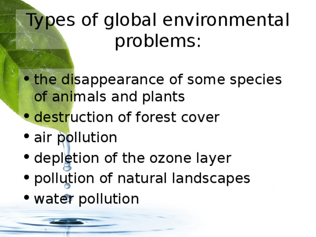 Types of global environmental problems: