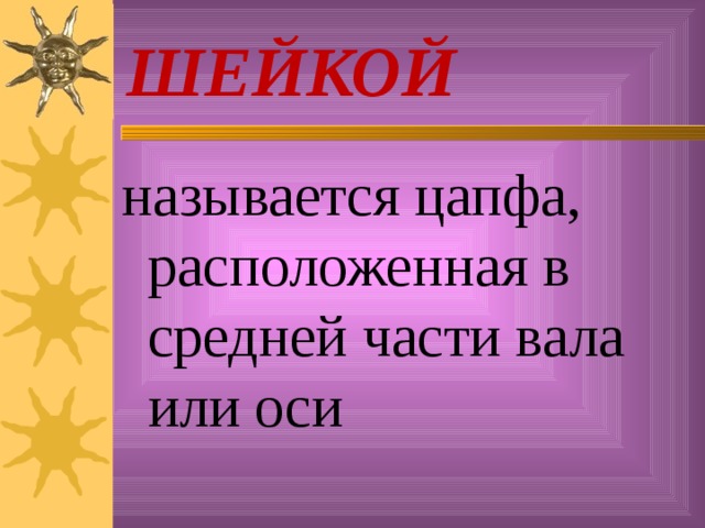 ШЕЙКОЙ называется цапфа, расположенная в средней части вала или оси