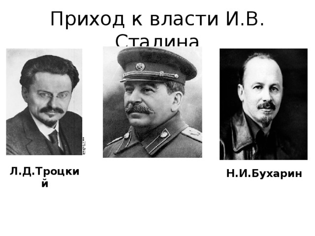 Приход к власти И.В. Сталина Л.Д.Троцкий Н.И.Бухарин