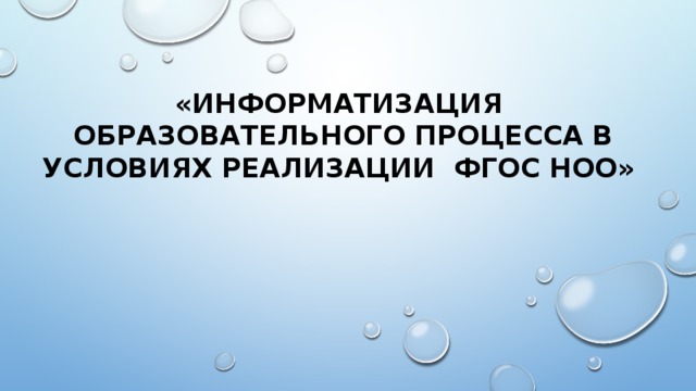 «Информатизация  образовательного процесса в условиях реализации ФГОС ноо»