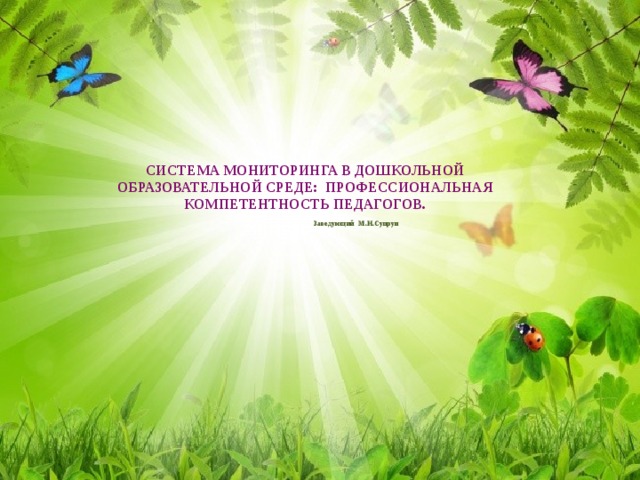 СИСТЕМА МОНИТОРИНГА В ДОШКОЛЬНОЙ ОБРАЗОВАТЕЛЬНОЙ СРЕДЕ: ПРОФЕССИОНАЛЬНАЯ КОМПЕТЕНТНОСТЬ ПЕДАГОГОВ.   Заведующий М.Н.Супрун