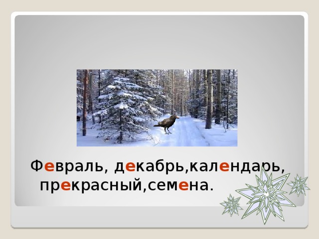 Проверь себя. Ф е враль, д е кабрь,кал е ндарь, пр е красный,сем е на.