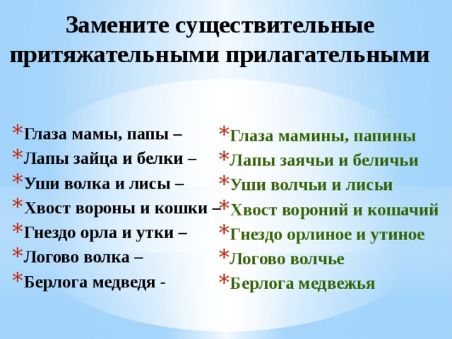 Склонение прилагательных среднего рода в ед. ч.   1 вариант Волчье логово Падеж Вопрос Им. Правильный ответ Какое? Род. Какого? Дат. Волчь е  логово Волчь его  логова Какому? Вин. Какое? Волчь ему  логову Твор. Волчь е  логово Каким? Предл. О каком? Волчь им  логовом Волчь ем  логове