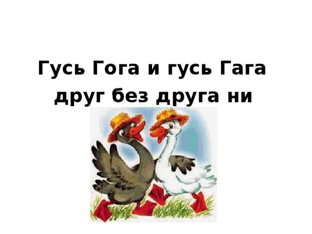 Гусь Гога и гусь Гага  друг без друга ни шага.