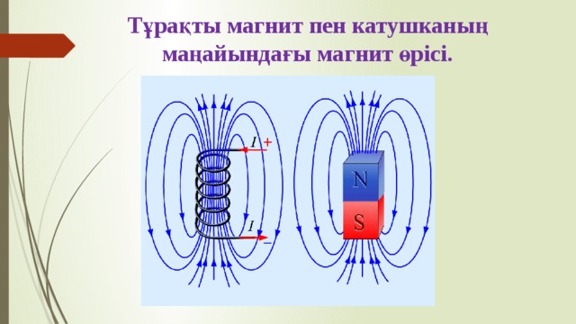 Тұрақты магнит пен катушканың маңайындағы магнит өрісі.