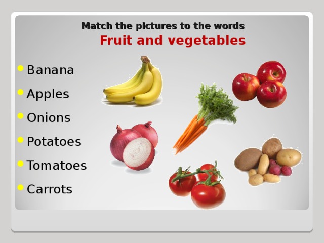 Match the pictures to the words Fruit and vegetables
