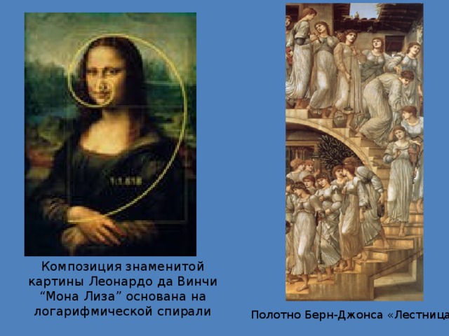 Композиция знаменитой картины Леонардо да Винчи “Мона Лиза” основана на логарифмической спирали Полотно Берн-Джонса «Лестница»
