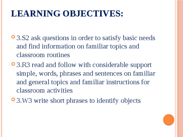 Learning objectives: