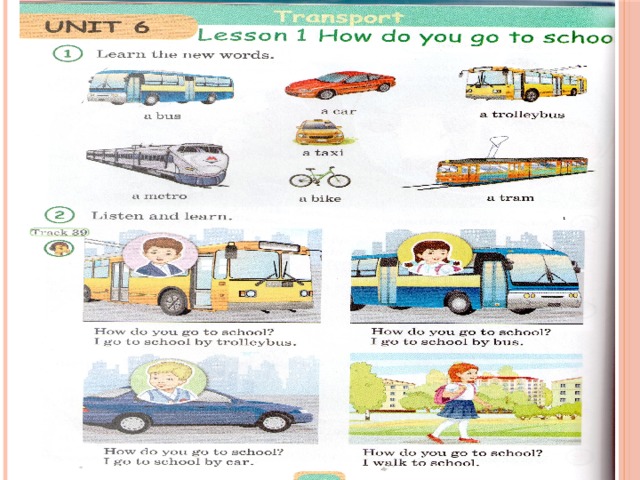 How do you to school. Transport Lesson Plan. Use transport to go to School. Method of transport to School 7 6 5 2 1 ° Bus Taxi Bike Train car walk transport.