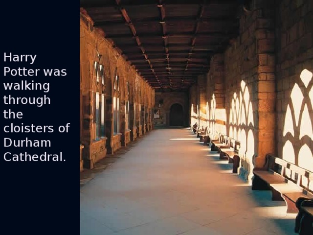 Harry Potter was walking through the cloisters of Durham Cathedral.