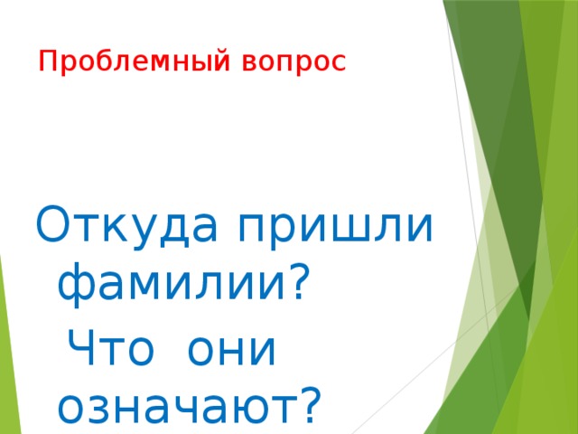 Проблемный вопрос Откуда пришли фамилии?  Что они означают?