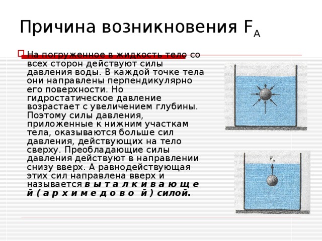 Презентация архимедова сила физика 7 класс. Причина возникновения силы давления. Давление Архимедова сила. Архимедова сила презентация. В чем причина возникновения силы Архимеда.