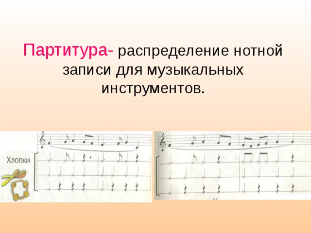 Партитура-  распределение нотной записи для музыкальных инструментов.