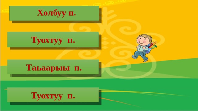 Холбуу п. Ыттыын тапсыбат  Туохтуу п. аты аҕалаар Аҕаҕыттан ыйыт Таһаарыы п. сулуһу одуулуур Туохтуу п.