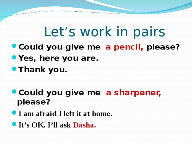 Let’s work in pairs