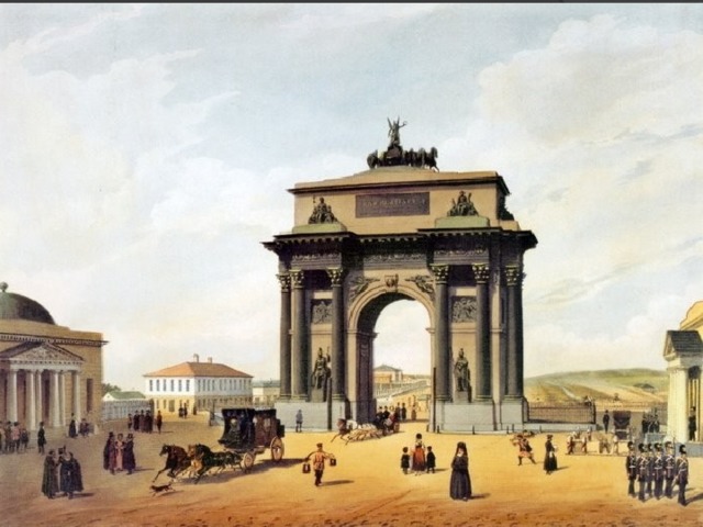 Триумфальная арка В Москве. 1848 г. Рисунок Б.Бенуа