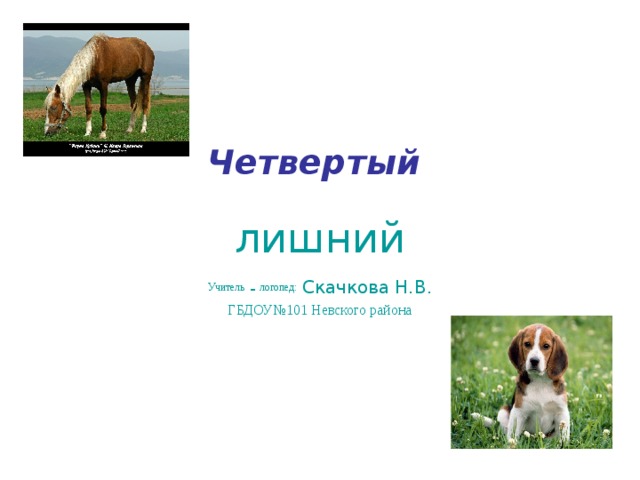 Четвертый  лишний Учитель - логопед:  Скачкова Н.В. ГБДОУ№101 Невского района