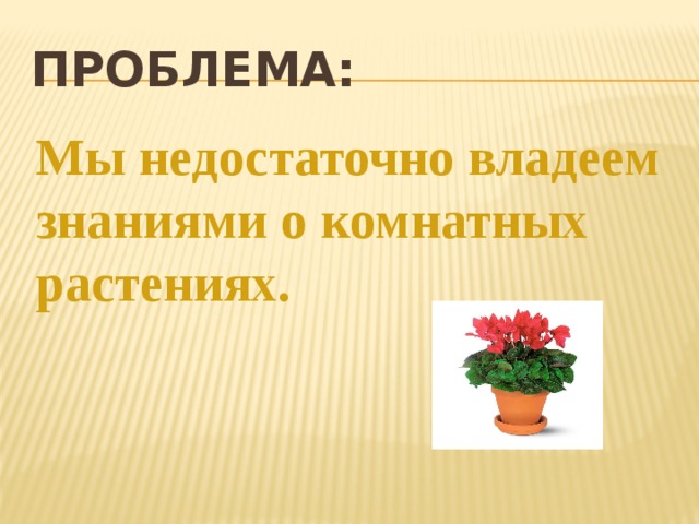 Проблема: Мы недостаточно владеем знаниями о комнатных растениях.