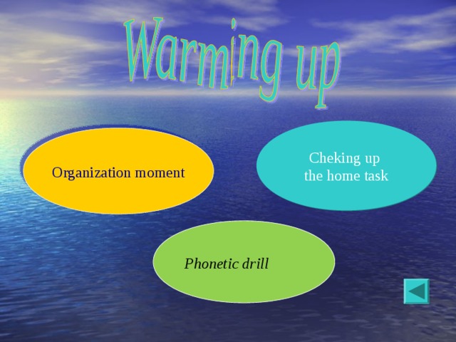 Cheking up the home task Organization moment Phonetic drill