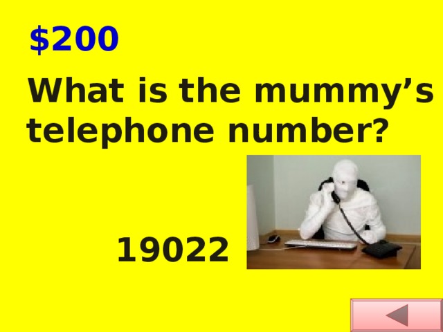 $200 What is the mummy’s telephone number?     19022